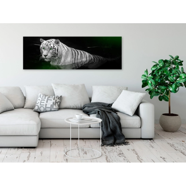 Obraz - Lśniący tygrys (1-częściowy) zielony wąski