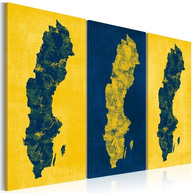 Obraz - Malowana mapa Szwecji - tryptyk OBRAZ NA PŁÓTNIE WŁOSKIM
