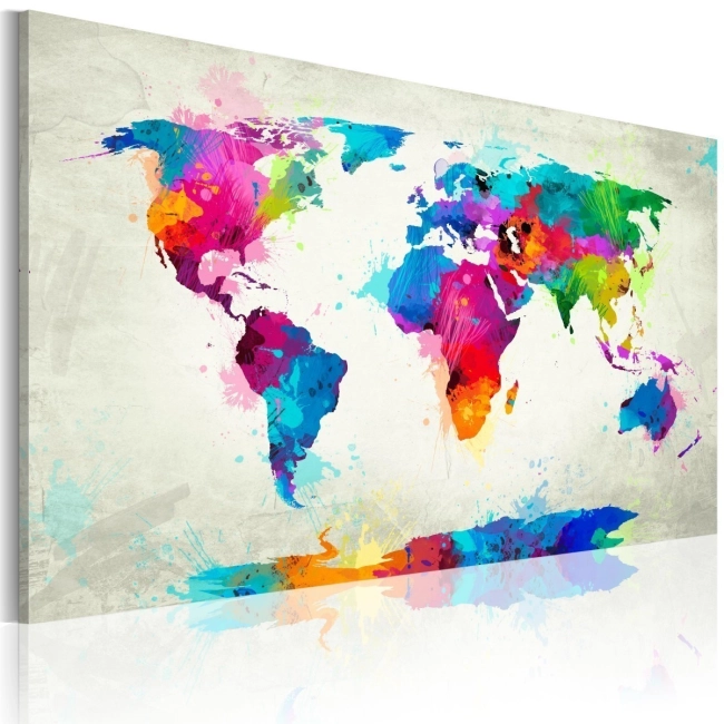 Obraz - Map of the world - an explosion of colors OBRAZ NA PŁÓTNIE WŁOSKIM