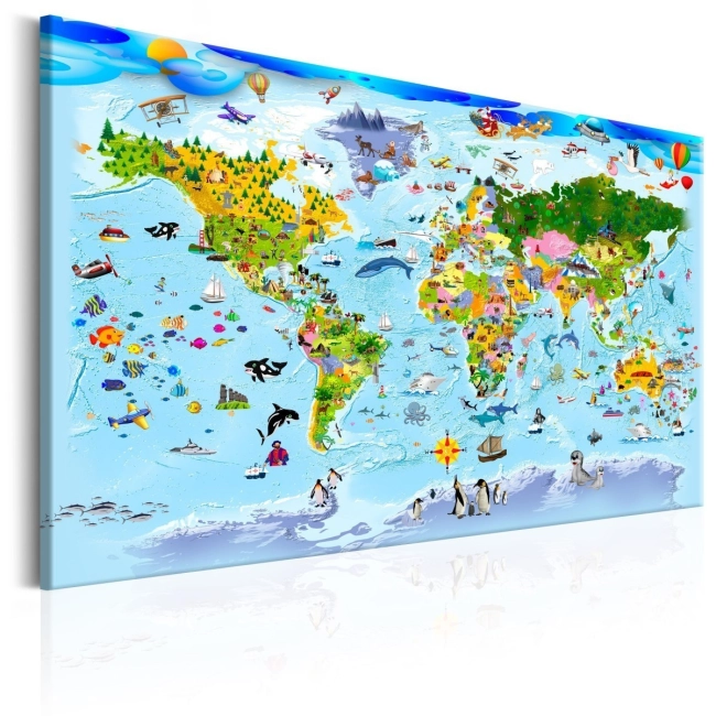 Obraz - Mapa dla dzieci: Kolorowe podróże OBRAZ NA PŁÓTNIE WŁOSKIM