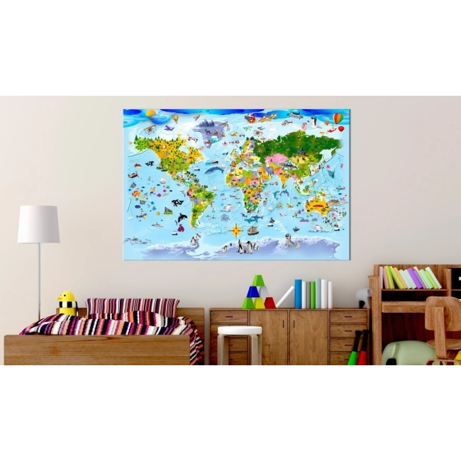 Obraz - Mapa dla dzieci: Kolorowe podróże OBRAZ NA PŁÓTNIE WŁOSKIM