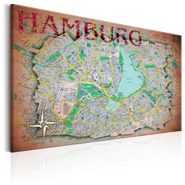 Obraz - Mapa Hamburga OBRAZ NA PŁÓTNIE WŁOSKIM