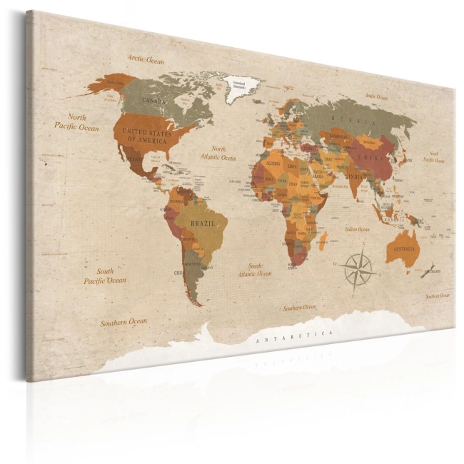 Obraz - Mapa świata: Beżowy szyk OBRAZ NA PŁÓTNIE WŁOSKIM