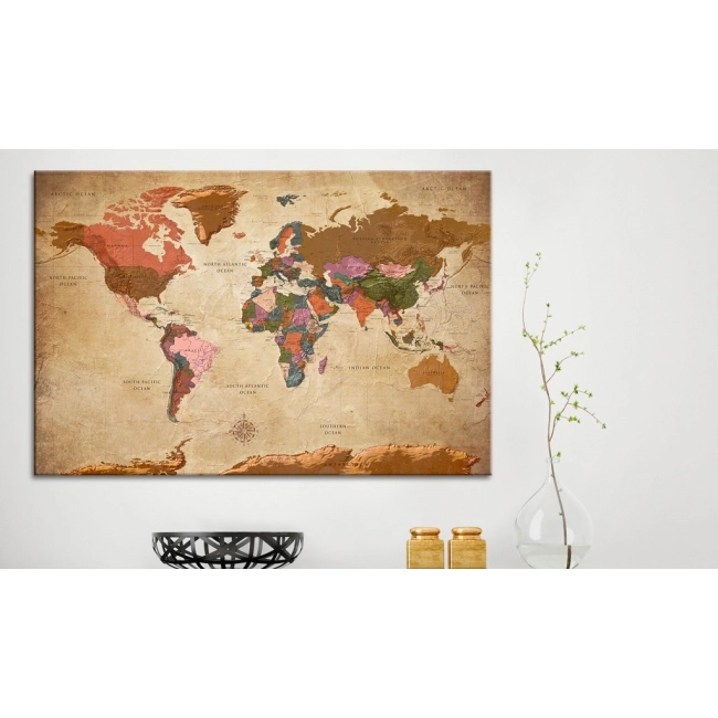 Obraz - Mapa świata: Brązowa elegancja