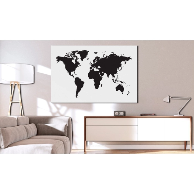 Obraz - Mapa świata: Czarno-biała elegancja OBRAZ NA PŁÓTNIE WŁOSKIM