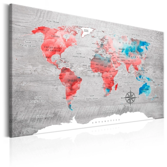 Obraz - Mapa świata: Czerwona wędrówka OBRAZ NA PŁÓTNIE WŁOSKIM