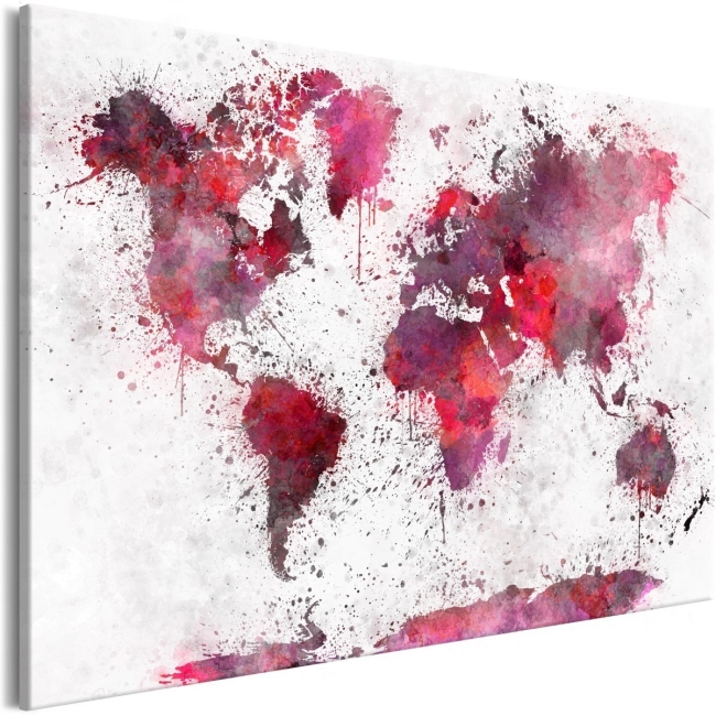 Obraz - Mapa świata: czerwone akwarele (1-częściowy) szeroki OBRAZ NA PŁÓTNIE WŁOSKIM