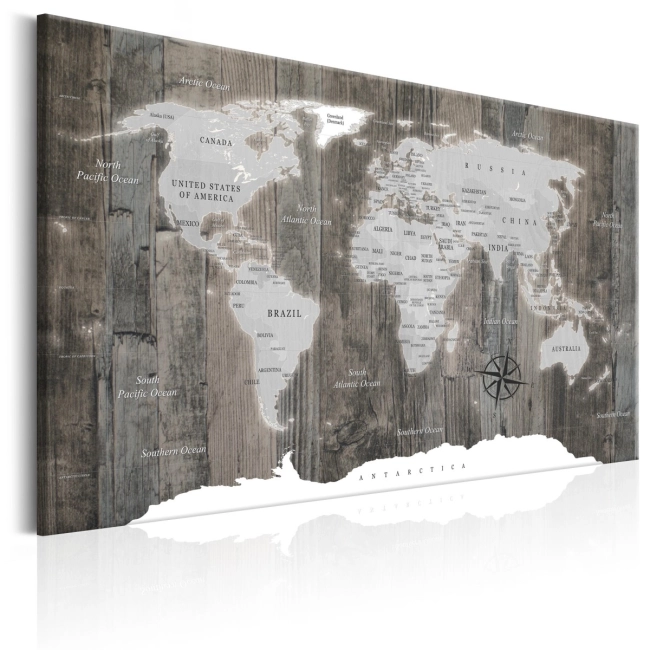 Obraz - Mapa świata: Drewniany świat OBRAZ NA PŁÓTNIE WŁOSKIM