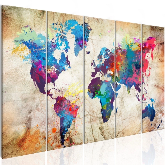 Obraz - Mapa świata: Kolorowe kleksy OBRAZ NA PŁÓTNIE WŁOSKIM