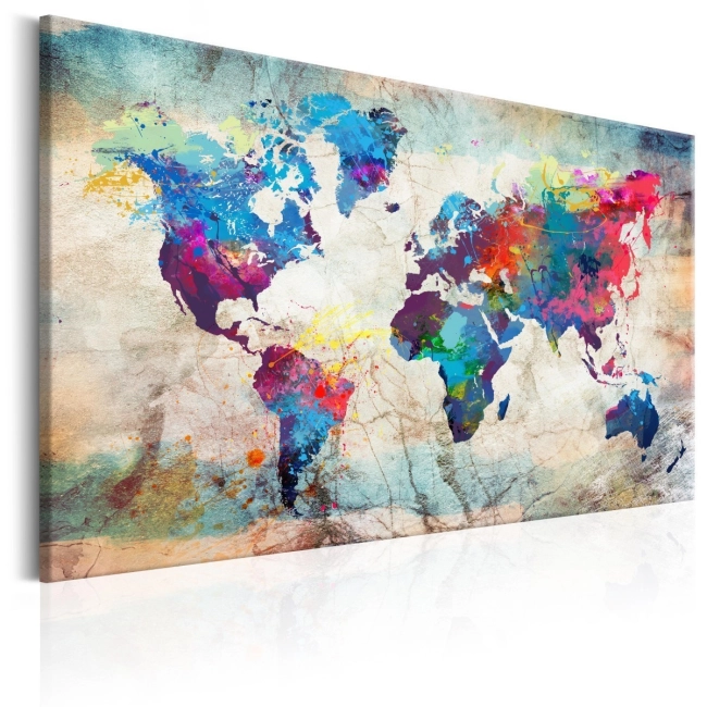 Obraz - Mapa świata: Kolorowe szaleństwo OBRAZ NA PŁÓTNIE WŁOSKIM