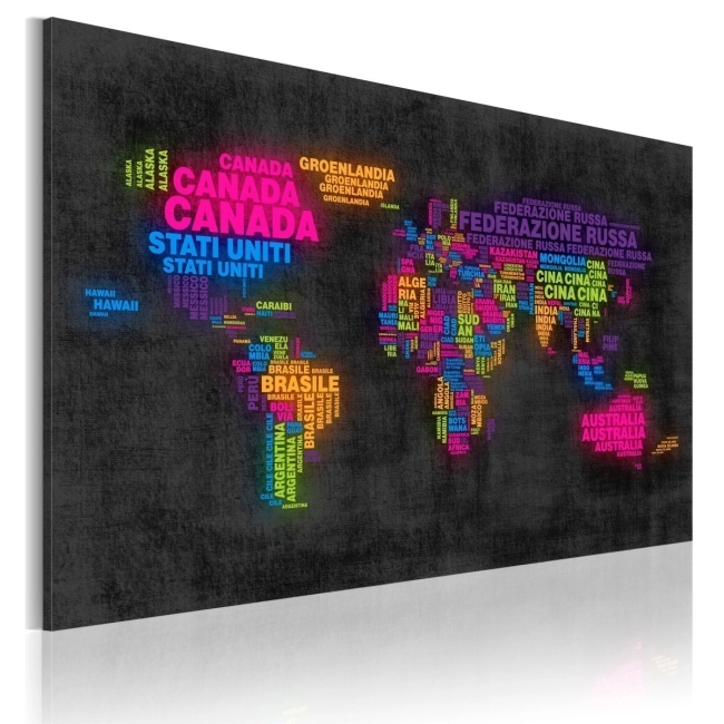 Obraz - Mapa świata - nazwy państw w języku włoskim OBRAZ NA PŁÓTNIE WŁOSKIM