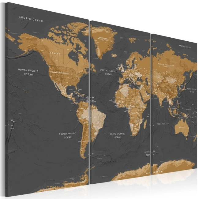 Obraz - Tryptyk Mapa świata: Nowoczesna estetyka OBRAZ NA PŁÓTNIE WŁOSKIM