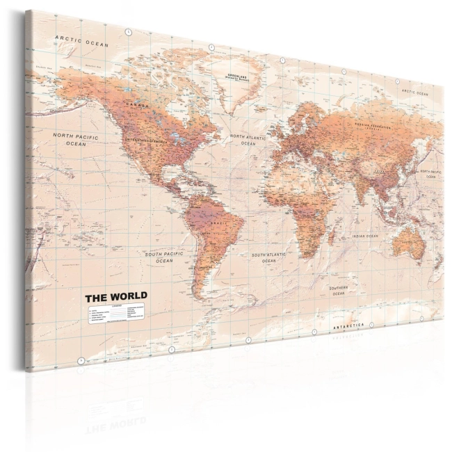 Obraz - Mapa świata: Pomarańczowy świat OBRAZ NA PŁÓTNIE WŁOSKIM