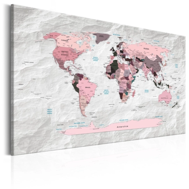 Obraz - Mapa świata: Różowe kontynenty OBRAZ NA PŁÓTNIE WŁOSKIM