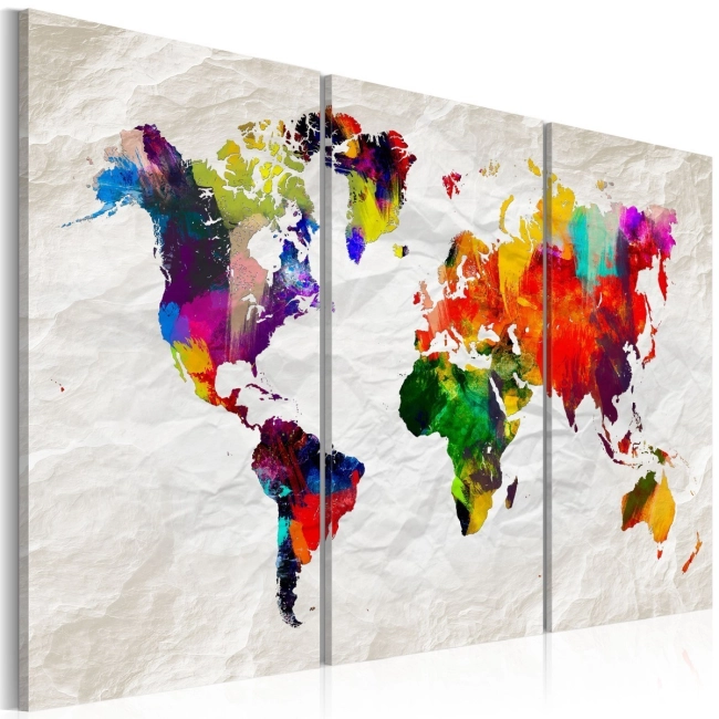 Obraz - Mapa świata: Tęczowe szaleństwo II OBRAZ NA PŁÓTNIE WŁOSKIM