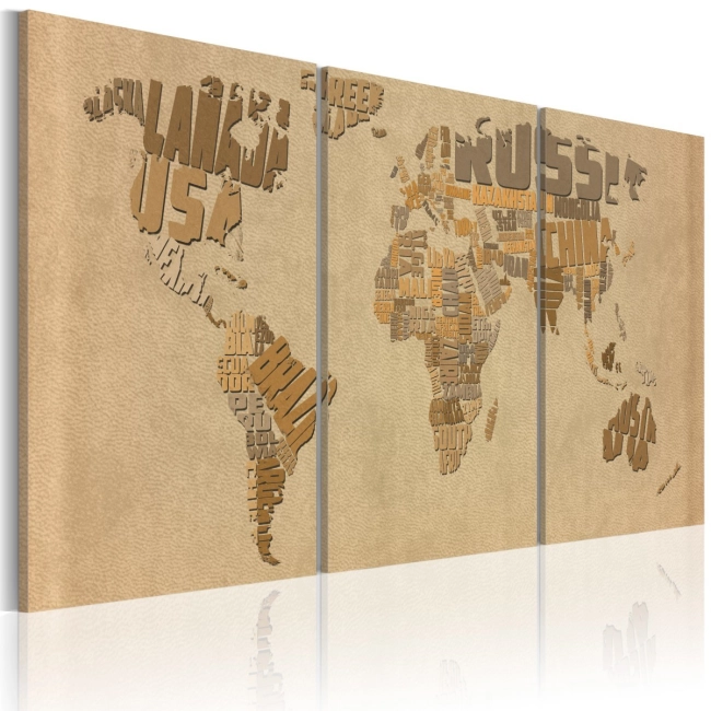Obraz - Mapa świata w beżach i brązach OBRAZ NA PŁÓTNIE WŁOSKIM