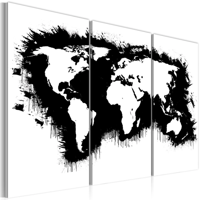 Obraz - Monochromatyczna mapa świata - tryptyk OBRAZ NA PŁÓTNIE WŁOSKIM