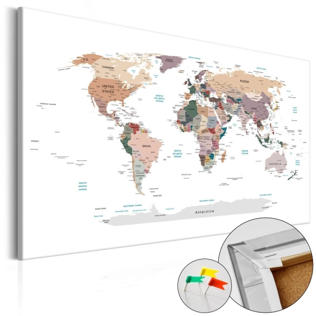 Obraz na korku -mapa świata białe tło