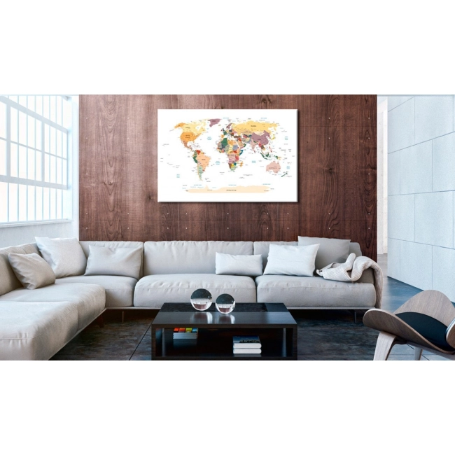 Obraz na korku - Mapa świata kolorowe kontynenty