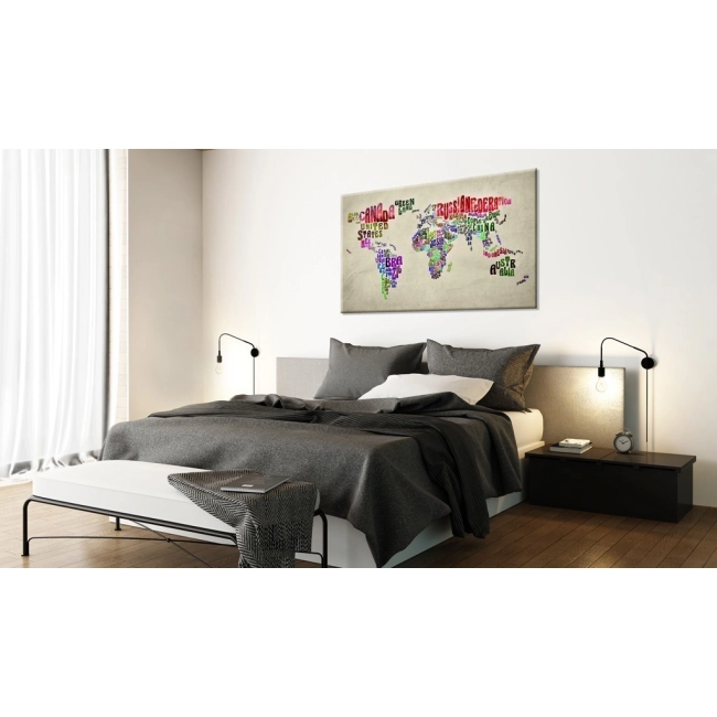 Obraz na korku - kolorowe napisy nazwy mapa świata