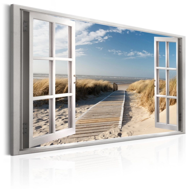 Obraz - Okno: widok na plażę OBRAZ NA PŁÓTNIE WŁOSKIM