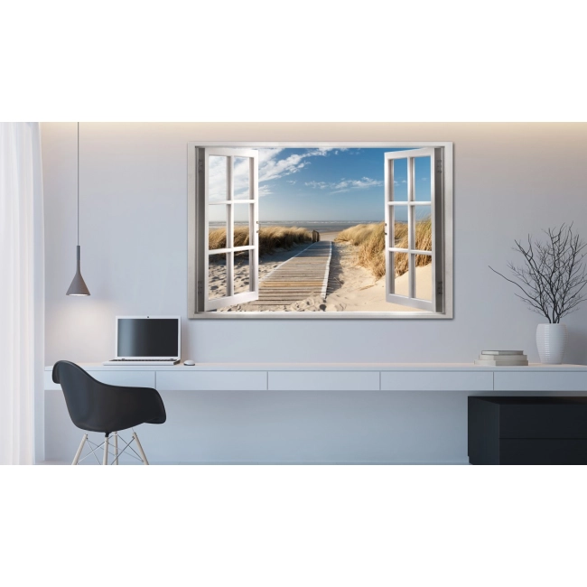 Obraz - Okno: widok na plażę OBRAZ NA PŁÓTNIE WŁOSKIM