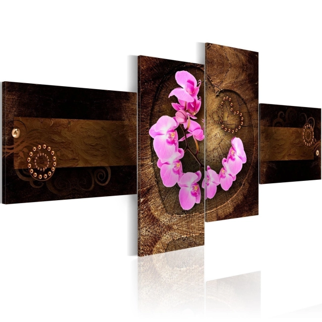Obraz - Orchidea i drewno OBRAZ NA PŁÓTNIE WŁOSKIM