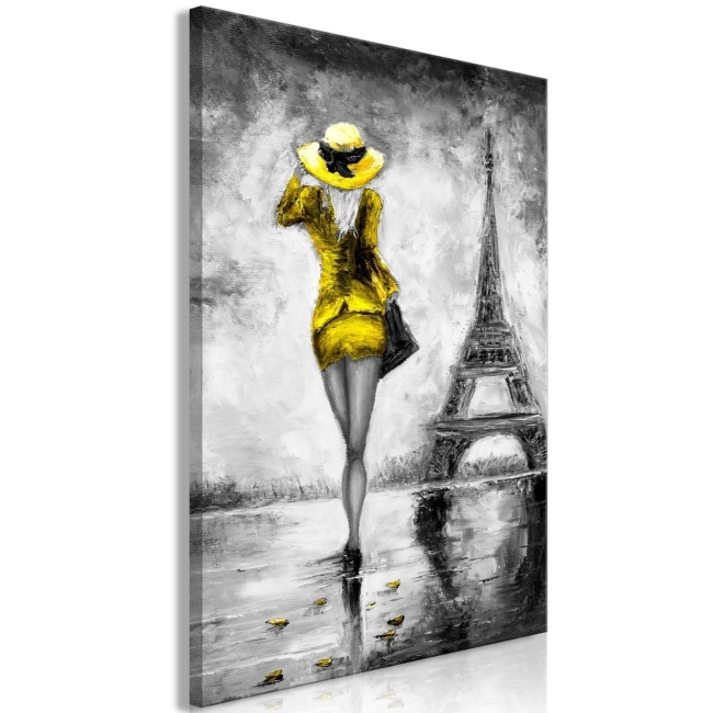 Obraz - Paryska kobieta (1-częściowy) pionowy żółty OBRAZ NA PŁÓTNIE WŁOSKIM
