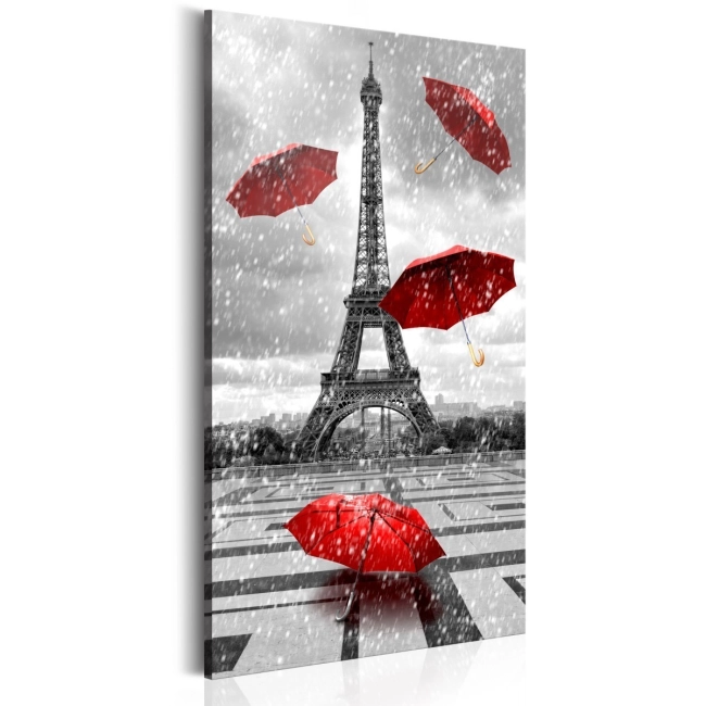 Obraz - Paryż: Czerwone parasolki OBRAZ NA PŁÓTNIE WŁOSKIM