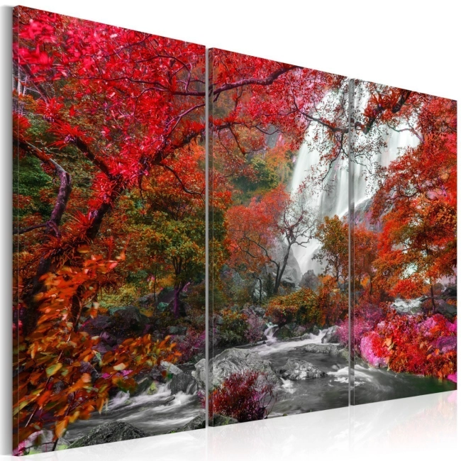 Obraz - Piękny Wodospad: Jesienny las OBRAZ NA PŁÓTNIE WŁOSKIM