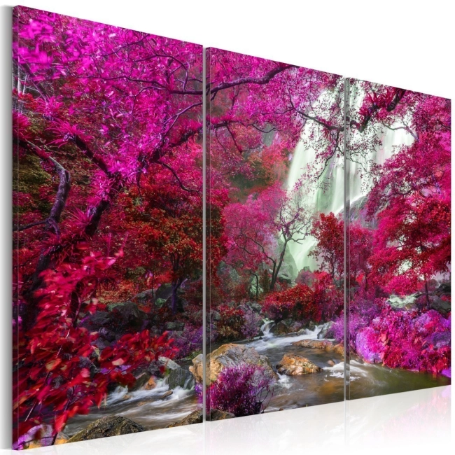 Obraz - Piękny Wodospad: Różowy las OBRAZ NA PŁÓTNIE WŁOSKIM