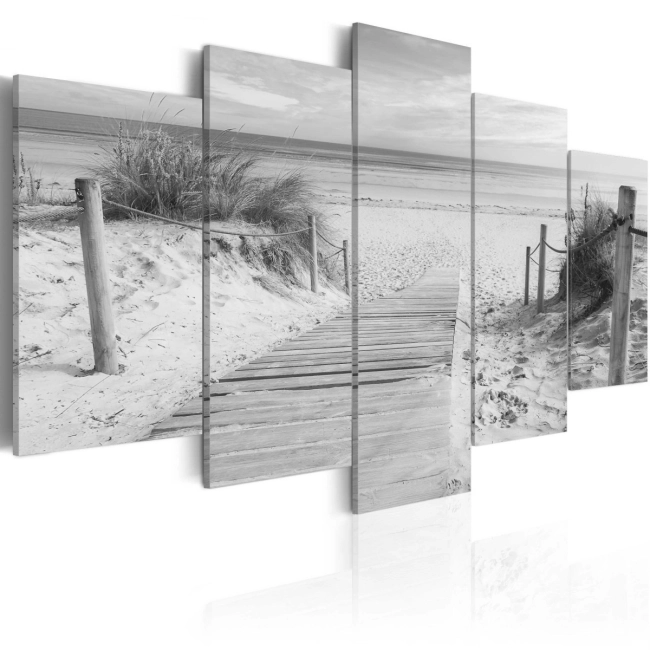 Obraz - Poranek na plaży  - czarno-biały OBRAZ NA PŁÓTNIE WŁOSKIM