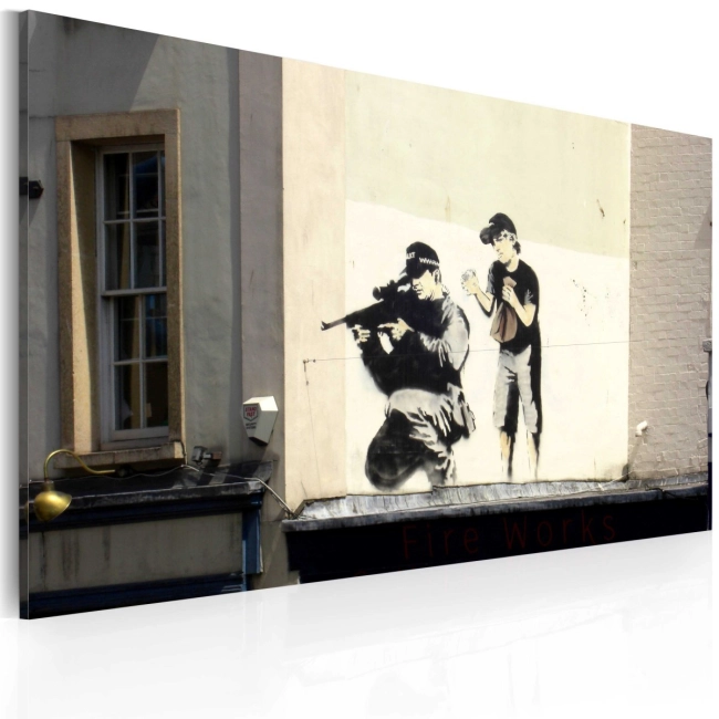 Obraz - Snajper i chłopiec (Banksy) OBRAZ NA PŁÓTNIE WŁOSKIM