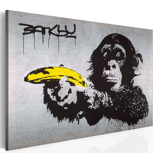 Obraz - Stój, bo małpa strzela! (Banksy) OBRAZ NA PŁÓTNIE WŁOSKIM