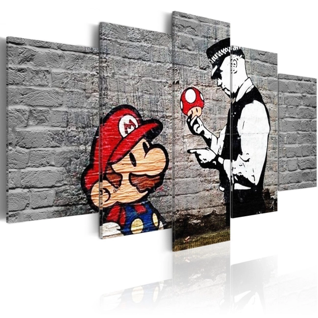 Obraz - Super Mario Mushroom Cop (Banksy) OBRAZ NA PŁÓTNIE WŁOSKIM