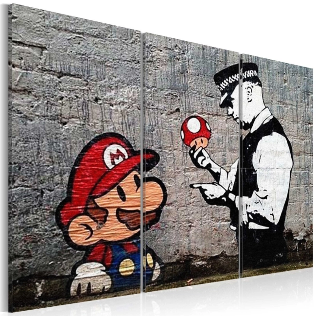 Obraz - Super Mario Mushroom Cop by Banksy OBRAZ NA PŁÓTNIE WŁOSKIM