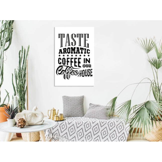 Obraz - Taste aromatic coffee in our coffee house (1-częściowy) pionowy