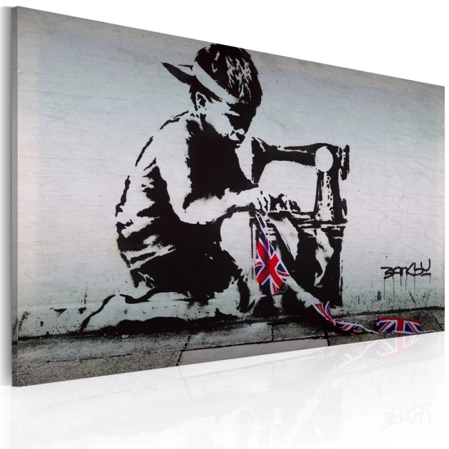 Obraz - Union Jack Kid (Banksy) OBRAZ NA PŁÓTNIE WŁOSKIM