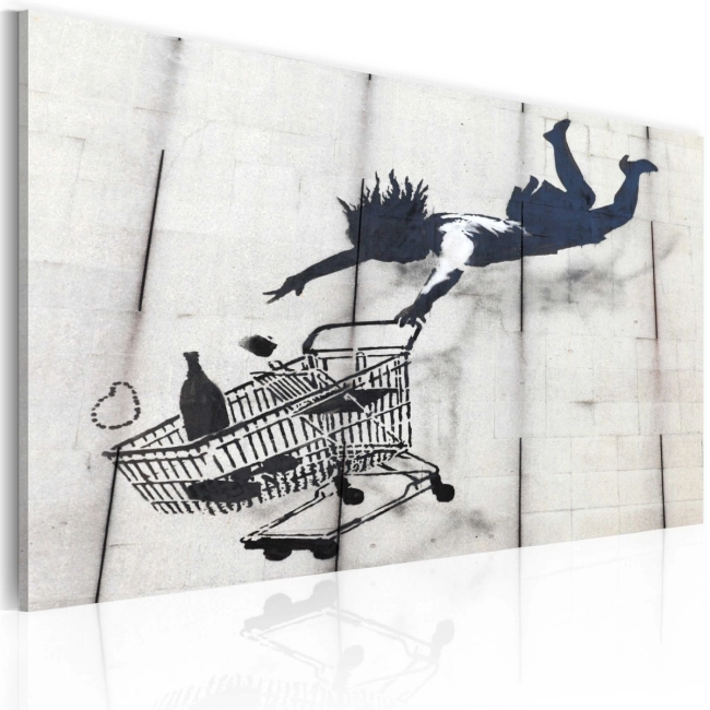 Obraz - Upadająca kobieta z wózkiem na zakupy (Banksy)