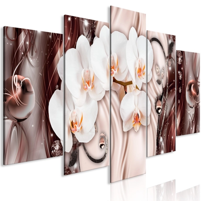 Obraz - Wodospad orchidei (5-częściowy) szeroki różowy OBRAZ NA PŁÓTNIE WŁOSKIM