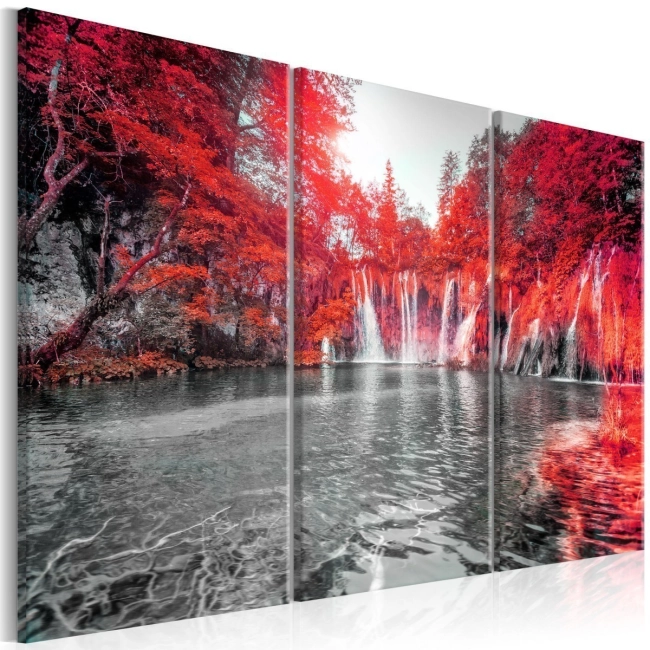 Obraz - Wodospady rubinowego lasu OBRAZ NA PŁÓTNIE WŁOSKIM