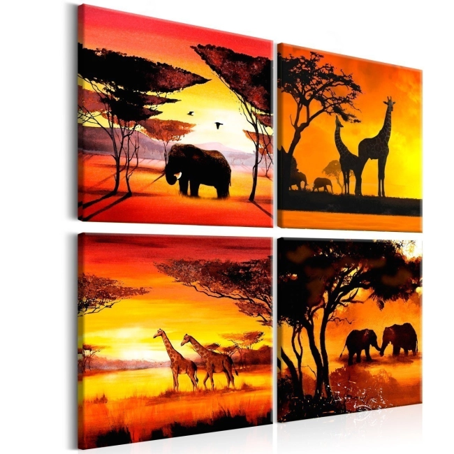 Obraz - Zwierzęta Afryki (4-częściowy) OBRAZ NA PŁÓTNIE WŁOSKIM