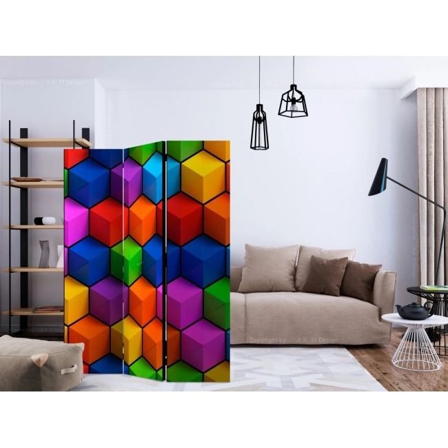 Parawan 3-częściowy - Kolorowe pola geometryczne [Room Dividers]