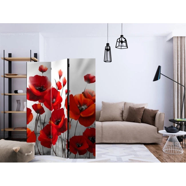 Parawan 3-częściowy - Maki w blasku księżyca [Room Dividers]