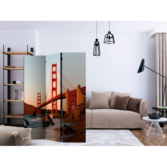 Parawan 3-częściowy - Most Golden Gate - zachód słońca, San Francisco [Room Dividers]