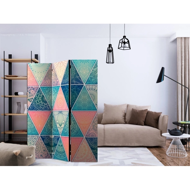 Parawan 3-częściowy - Orientalne trójkąty [Room Dividers]