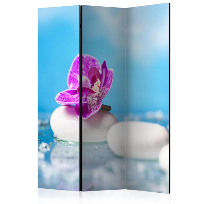 Parawan 3-częściowy - Różowa orchidea i kamienie Zen [Room Dividers]