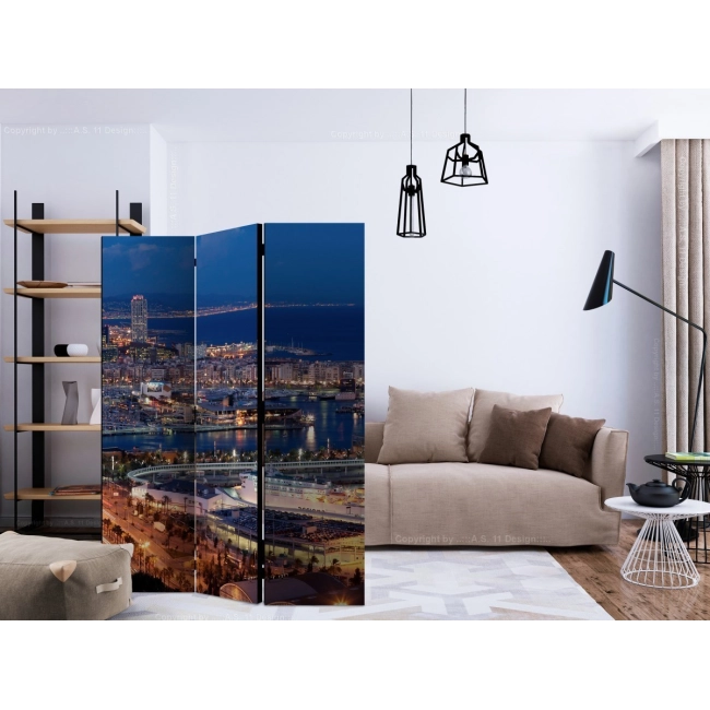 Parawan 3-częściowy - Rozświetlona Barcelona [Room Dividers]