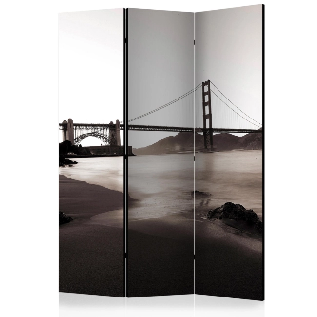 Parawan 3-częściowy - San Francisco: Most Golden Gate w czerni i bieli [Room Dividers]