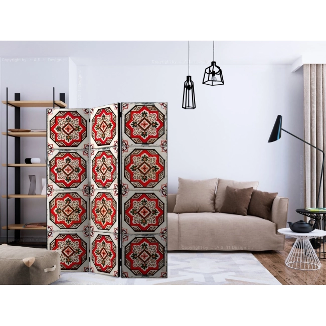 Parawan 3-częściowy - Taniec czerwonych linii [Room Dividers]